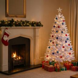 House of Home 6ft Artificial Christmas Tree with Sturdy Metal Stand - White - Size: 180 cm x 90 cm - thumbnail 5