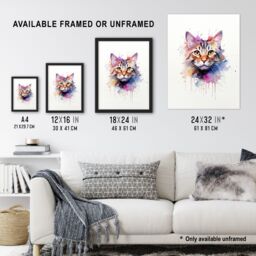 "Artery8 Wall Art Print Tabby Cat Lovers Gift Watercolour Pet Portrait Painting Artwork Art Framed - Size: W12"" x H16""" - thumbnail 3