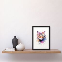 "Artery8 Wall Art Print Tabby Cat Lovers Gift Watercolour Pet Portrait Painting Artwork Art Framed - Size: W12"" x H16""" - thumbnail 4