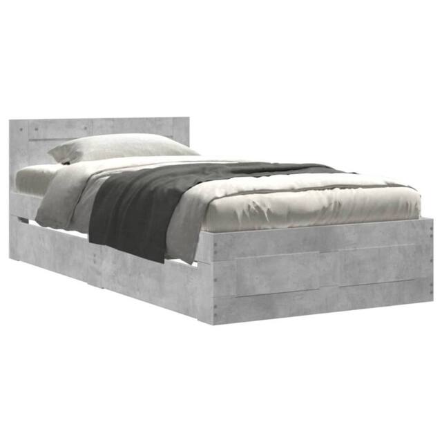 Berkfield Home Bed Frame with Headboard Frame Concrete Grey 75x190 cm Small Single - image 1