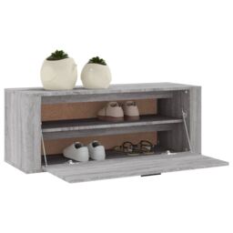 Berkfield Home Wall Shoe Cabinet Grey Sonoma 100x35x38 cm Engineered Wood - Size: 100 x 35 x 38 cm - thumbnail 4