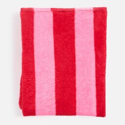 OHS Stripe Fleece Throw Over Bedspread Ultra Soft Warm Sofa Bed Blanket Travel Plush in Red - thumbnail 4