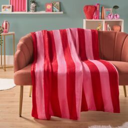 OHS Stripe Fleece Throw Over Bedspread Ultra Soft Warm Sofa Bed Blanket Travel Plush in Red