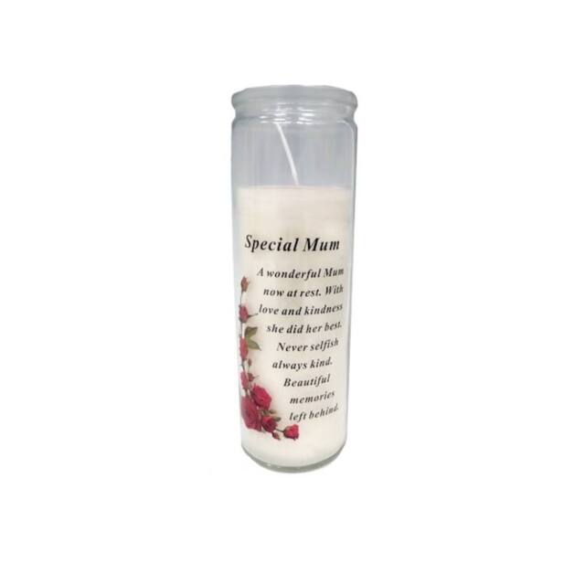 David Fischhoff Graveside Memorial Glass Candle - Special Mum in White
