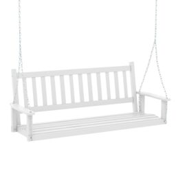 Costway 3-Person Porch Hanging Swing Chair Wooden Garden Swing Bench with Slatted Back in White - thumbnail 5