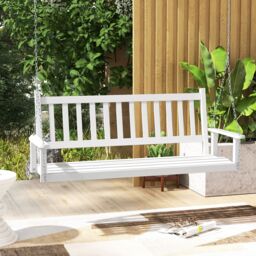 Costway 3-Person Porch Hanging Swing Chair Wooden Garden Swing Bench with Slatted Back in White - thumbnail 2