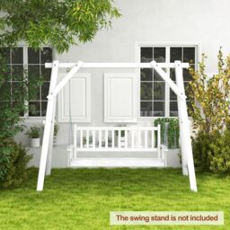 Costway 3-Person Porch Hanging Swing Chair Wooden Garden Swing Bench with Slatted Back in White - thumbnail 3