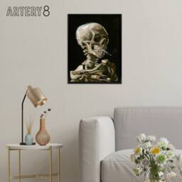 "Artery8 Skeleton with Burning Cigarette Van Gogh Framed Canvas Wall Art in Black - Size: W12"" x H16""" - thumbnail 3