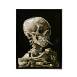 "Artery8 Skeleton with Burning Cigarette Van Gogh Framed Canvas Wall Art in Black - Size: W12"" x H16""" - thumbnail 1