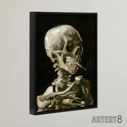 "Artery8 Skeleton with Burning Cigarette Van Gogh Framed Canvas Wall Art in Black - Size: W12"" x H16""" - thumbnail 2