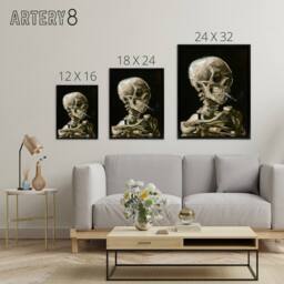 "Artery8 Skeleton with Burning Cigarette Van Gogh Framed Canvas Wall Art in Black - Size: W12"" x H16""" - thumbnail 4