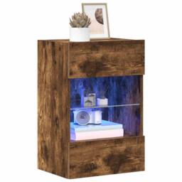 Berkfield Home TV Wall Cabinets with LED Lights 2 pcs Smoked Oak 40x30x60.5 cm in Brown - thumbnail 4