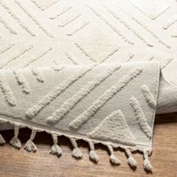Livabliss Nora-Geometric Grey Ivory High Pile Fringe Living Dining Bedroom Rug - Size: 140 cm x 200 cm - thumbnail 4