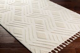 Livabliss Nora-Geometric Grey Ivory High Pile Fringe Living Dining Bedroom Rug - Size: 140 cm x 200 cm - thumbnail 6