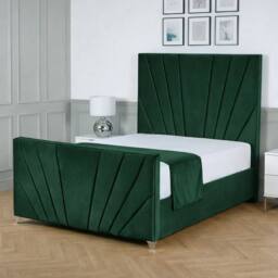 Living Comfort Bedz Lumina Plush Velvet Upholstered Bed Slatted Base with 48Inch Headboard in Green - Size: Double