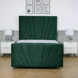 Living Comfort Bedz Lumina Plush Velvet Upholstered Bed Slatted Base with 48Inch Headboard in Green - Size: Double - thumbnail 2