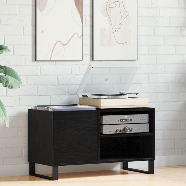 Berkfield Home Record Cabinet Black Oak 84.5x38x48 cm Made from Engineered Wood - image 1