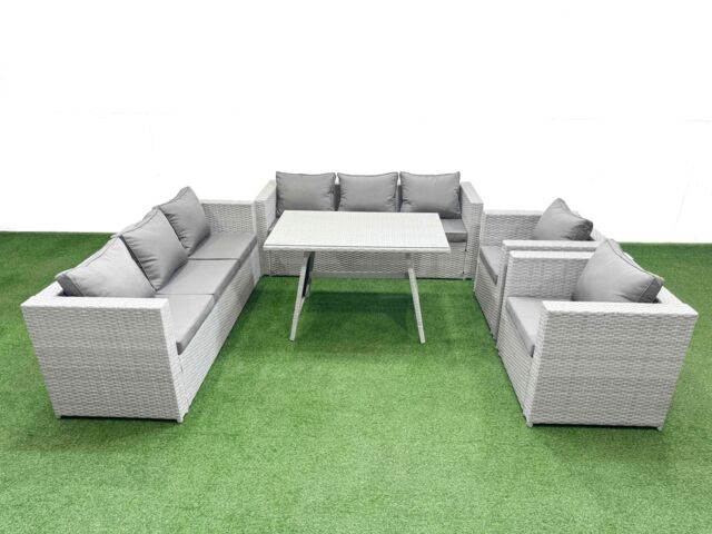 Fimous 8 Seater Garden Furniture Set PE Ratten Garden Sofa Set Light Grey