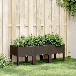 Berkfield Home Garden Planter with Legs Brown 120x40x42 cm PP - Size: 120 x 40 x 42 cm