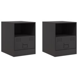 Berkfield Home Bedside Cabinets 2pcs Black 34.5x39x44 cm Steel - thumbnail 2