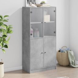 Berkfield Home Highboard with Doors Concrete Grey 68x37x142 cm Engineered Wood - Size: 68 x 37 x 142 cm - thumbnail 1