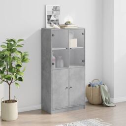Berkfield Home Highboard with Doors Concrete Grey 68x37x142 cm Engineered Wood - Size: 68 x 37 x 142 cm - thumbnail 3