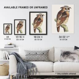 "Artery8 Eagle Owl Perched on a Branch Vintage Wall Art Print van Hoytema in Brown - Size: W24"" x H32""" - thumbnail 3