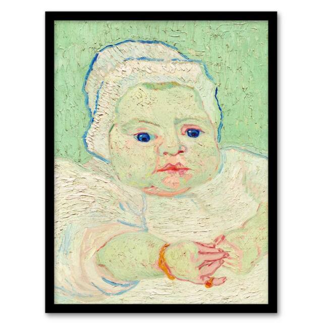 Artery8 Vincent van Gogh Framed Wall Art Print Roulins Baby Portrait in Green - Size: A4 - image 1