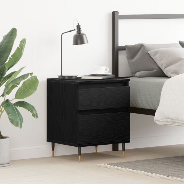 Berkfield Home Bedside Cabinet Black Oak 40x35x50 cm Engineered Wood - Size: 40 x 35 x 50 cm - image 1