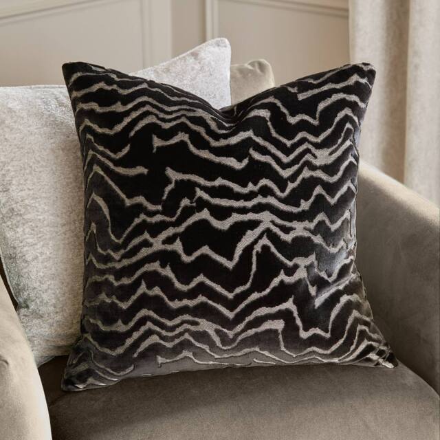 Paoletti Tierra Cut Velvet Abstract Cushion in Jet Black - Size: 50 cm x 50 cm