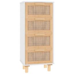Berkfield Home Sideboard White 40x30x90 cm Solid Wood Pine & Natural Rattan - Size: 40 x 30 x 90 cm