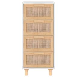 Berkfield Home Sideboard White 40x30x90 cm Solid Wood Pine & Natural Rattan - Size: 40 x 30 x 90 cm - thumbnail 4