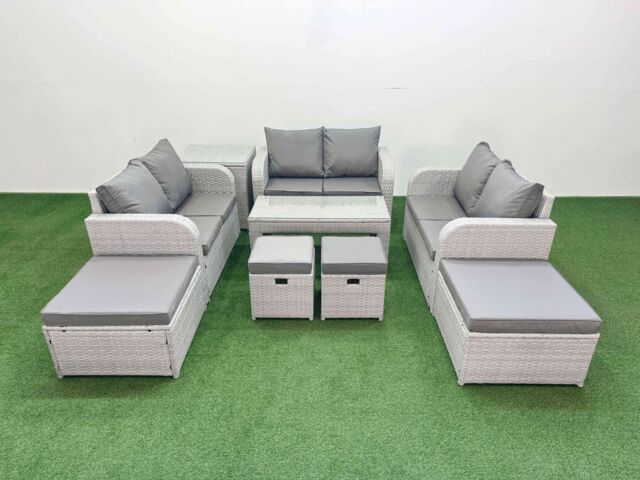 Fimous PE Wicker Rattan Furniture Sets with Coffee Table Love Sofa in Light Grey - image 1