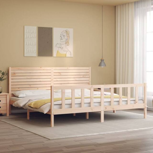 Berkfield Home Beautiful Bed Frame with Headboard Super King Size Solid Wood in Natural - image 1