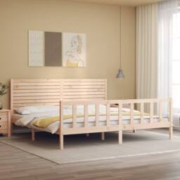 Berkfield Home Beautiful Bed Frame with Headboard Super King Size Solid Wood in Natural - thumbnail 1