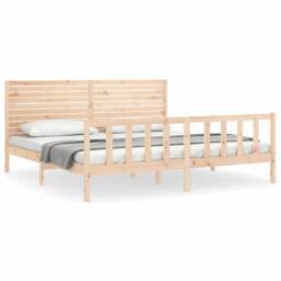 Berkfield Home Beautiful Bed Frame with Headboard Super King Size Solid Wood in Natural - thumbnail 3