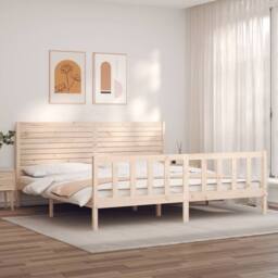 Berkfield Home Beautiful Bed Frame with Headboard Super King Size Solid Wood in Natural - thumbnail 2