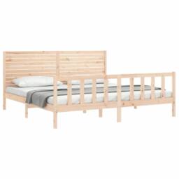 Berkfield Home Beautiful Bed Frame with Headboard Super King Size Solid Wood in Natural - thumbnail 4