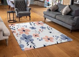 Benjamin Tate Design Pink & Blue Flowers Designer Rug in Natural - Size: Large - thumbnail 2