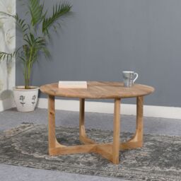 IH Design Bathwick Natural Solid Mango Wooden Round Coffee Table in Light Brown - thumbnail 3