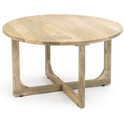 IH Design Bathwick Natural Solid Mango Wooden Round Coffee Table in Light Brown - thumbnail 2