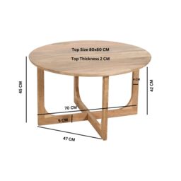 IH Design Bathwick Natural Solid Mango Wooden Round Coffee Table in Light Brown - thumbnail 4