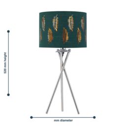 First Choice Lighting Chrome Tripod Table Lamp with Dark Green Fern Cut Out Shade in Silver - thumbnail 6