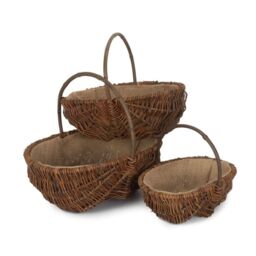 Red Hamper Wicker Set of 3 Oval Unpeeled Willow Garden Trug in Brown