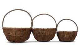 Red Hamper Wicker Set of 3 Oval Unpeeled Willow Garden Trug in Brown - thumbnail 3