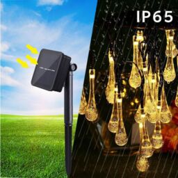 Obasyhig 7M Solar Powered 50 LED Water Droplets Balls Decorative Lights in Yellow - thumbnail 3