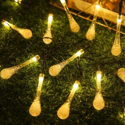Obasyhig 7M Solar Powered 50 LED Water Droplets Balls Decorative Lights in Yellow - thumbnail 1