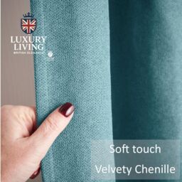 Luxury Living Velvet Chenille Thermal Fleece Lined Single Eyelet Door Curtain in Teal - Size: 137 cm width x 213 cm drop - thumbnail 4