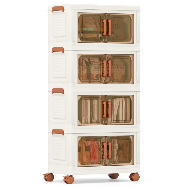 Gymax 4-Pack Stackable Storage Boxes 208L Collapsible Plastic Storage Bins in White - image 1