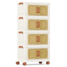 Gymax 4-Pack Stackable Storage Boxes 208L Collapsible Plastic Storage Bins in White - thumbnail 9